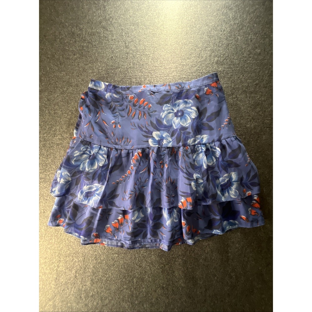 Ann Taylor LOFT Blue Polyester Mini Skirt Size 8 Lined Tiered Floral Flare Flowy